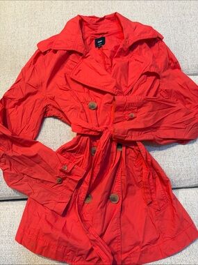 GAP Vibrant Red Double-Breasted Trench with Tie Belt